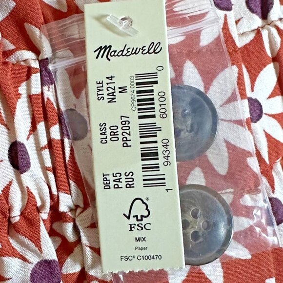 Madewell Size M Skirt Mini Orange Falling Daisies Paperbag Casual Pockets Floral - Picture 7 of 9